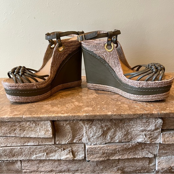 H by Halston green leather espadrille wedges • size 7.5 - Picture 2 of 7